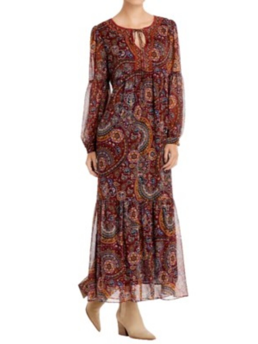 Johnny Was JADE XS Tiered Maxi Dress Metallic Paisley Boho Chic Fall - Picture 4 of 10